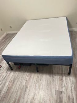 Queen Metal Bed Frame with Like-New Mattress