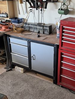 work bench and garage cabinet