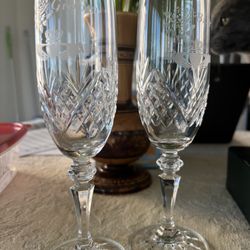 Irish Crystal Bride And Groom Champagne Flutes
