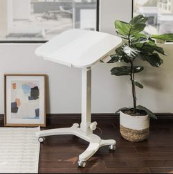 Mobile Foldable Standing Desk, Portable Adjustable Height Desk with Gas Spring, with Wheels ,W26.8”" x D21”Desktop, Height Adjust Range 30-44”,White