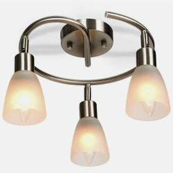 3-Light Silver and White Chandelier with Rotatable Glass