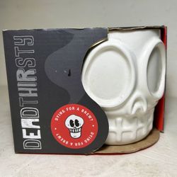 Halloween Gothic Dead Thirsty Dying For A Brew? Ceramic Skull Mug NIB