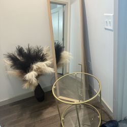Mirror Side Table And Black Vase 