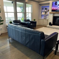 🛋️ Beautiful Blue Leather 3-Piece Sofa – $1300 OBO