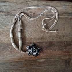 Wooden Carved Turtle Cord Necklace 