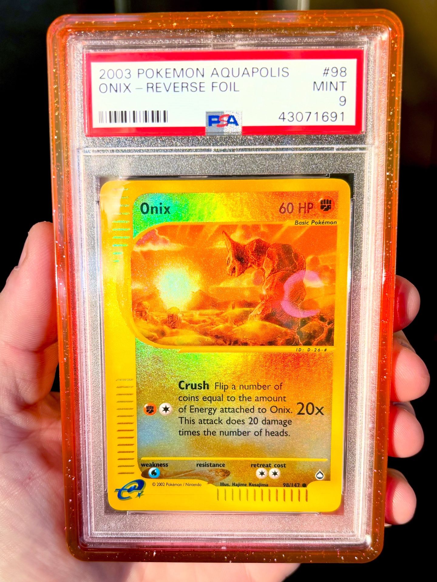 2003 POKEMON AQUAPOLIS #98 ONIX 🪨🌄  REVERSE FOIL HOLO PSA 9 + SUNSET 🌅 V2 GRADEDGUARD! 
