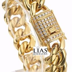 New 18k Yellow Gold Cuban Link Bracelet 