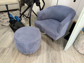 Blue Swivel Chair + Ottoman - Excellent Condition