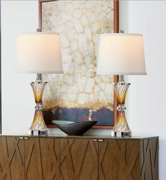 Touch Control Table Lamp For Bedrooms 3 Way Dimmable White Drum Shade Modern Bedsides Nightstand Lamp Set Of 2 With 2 USB Charging Port(Bulbs Included