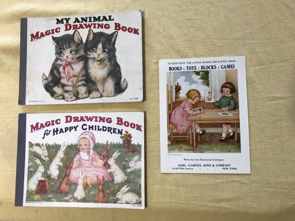 Antique "Magic Drawing Books" by Samuel Gabriel Sons & Co & Ad Piece