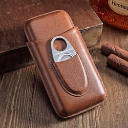Cohiba Brown Leather 3 Ct Cigar Case Travel Holder With Cutter New