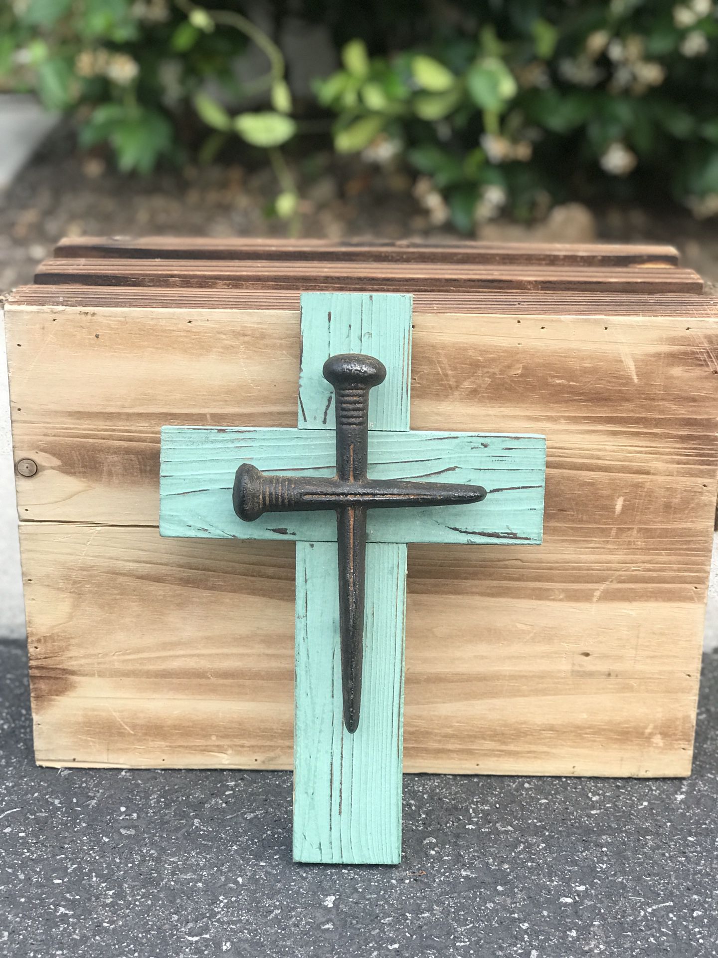 Cross and Nails Wall Hanging, Turquoise