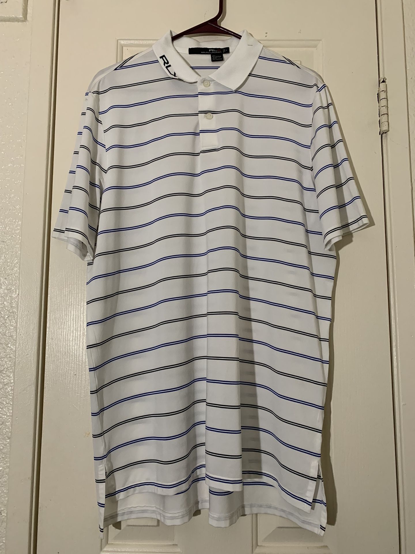 RLX Ralph Lauren Polo Shirt White Stripped Mens Size L