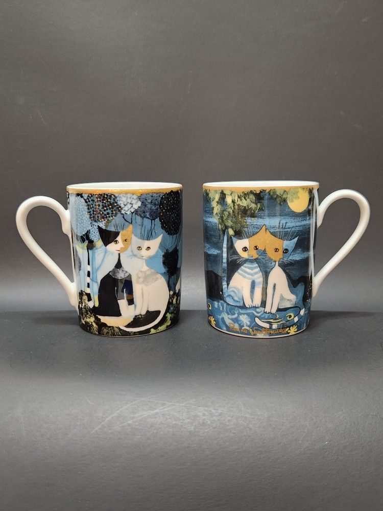 Goebel, Rosina Wachtmeister Cats Mug Set of 2 / 8 Oz - Micio/Micia, Amici Della Luna, Cat Lovers Must! Juego De Tazas Porcelana Con Gatos