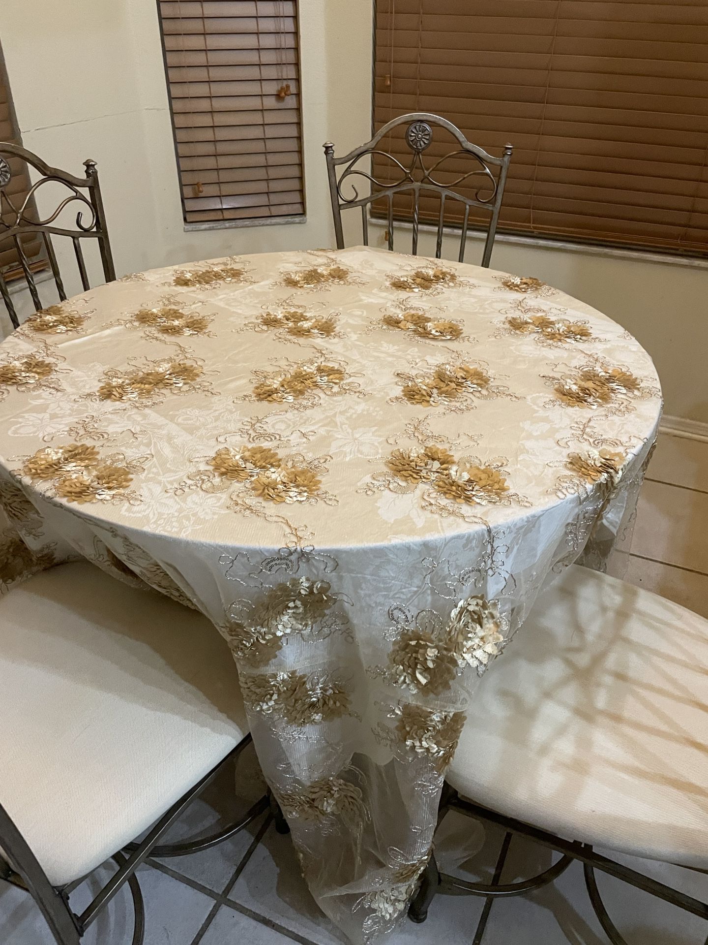 Champagne embroidered lace table overlay