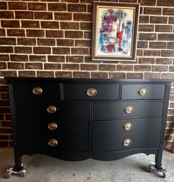 Refinished Black Dresser with Gold Hardware