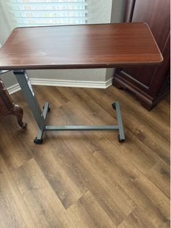 Vaunn Medical Adjustable Overbed Table – Hospital/Bedside Table with Wheels – Excellent Condition