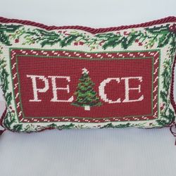 Colonial Williamsburg 7" x 12" Mini Needlepoint Christmas Peace Pillow Holiday
