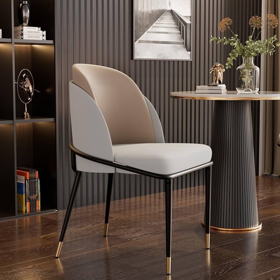 Dining Chairs Set of 2: Faux Leather Upholstered Makeup Chair with Arched Backrest - Armless Vanity Chairs with Metal Legs for Kitchen Living Room Bed