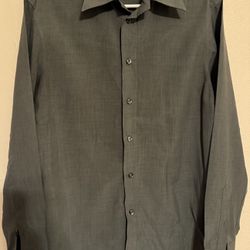 Emporio Armani Button Down Dress Shirt Men's Medium Grey Solid Long Sleeve 