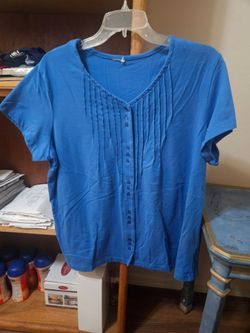 Bright Blue Colored XLarge S/S Button Up Blouse Vintage