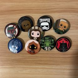 Star Wars Lounge Fly Pin Back Buttons Lot Of Nine