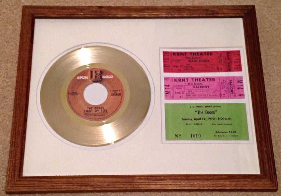 The Doors Framed Gold Record and Concert Tickets