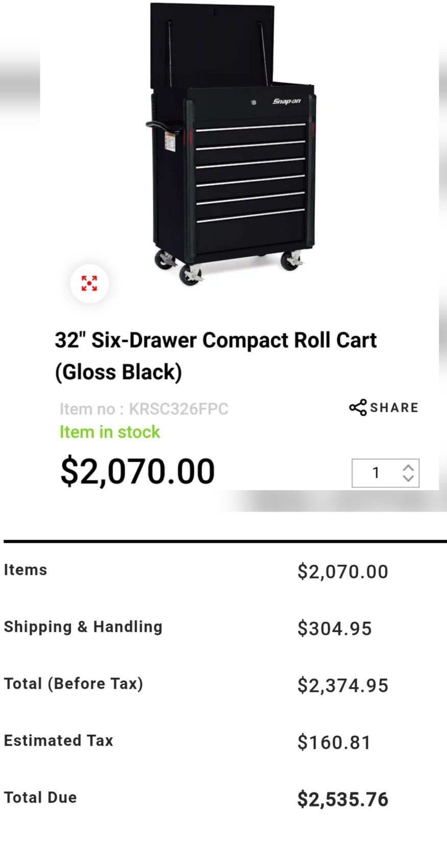 32" Snap-On Roll Cart