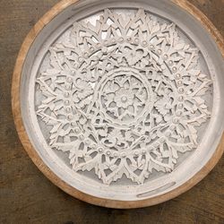 Decorative wooden serving tray, BoHo global style