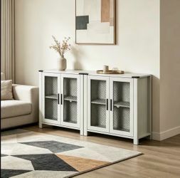 Sideboard Buffet Cabinet with 4 Mesh Doors, 30.6" Retro Storage Cabinet for Dining Room, Kitchen & Living Room, Adjustable Shelf Wood Accent Furniture