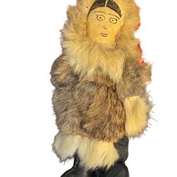 Eskimo Inuit hand-crafted real fur and leather face doll 