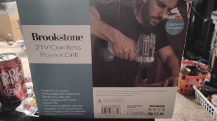 Brand New in Box. Brookstone 21V Cordless Power Drill & 2 Batteries