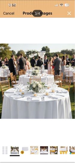 10 pcs 108 inch White Fabric Round Tablecloth for Parties or Banquets
