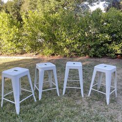 White Metal Barstools- Set Of 4