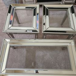 Glass And Mirror Coffee Table Set