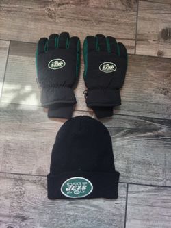 Official NFL Jets Apparel/Men's Winter Thinsulate Gloves And Beanie 