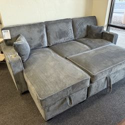 Grey Sleeper Sofa With Reversible Storage Chaise 