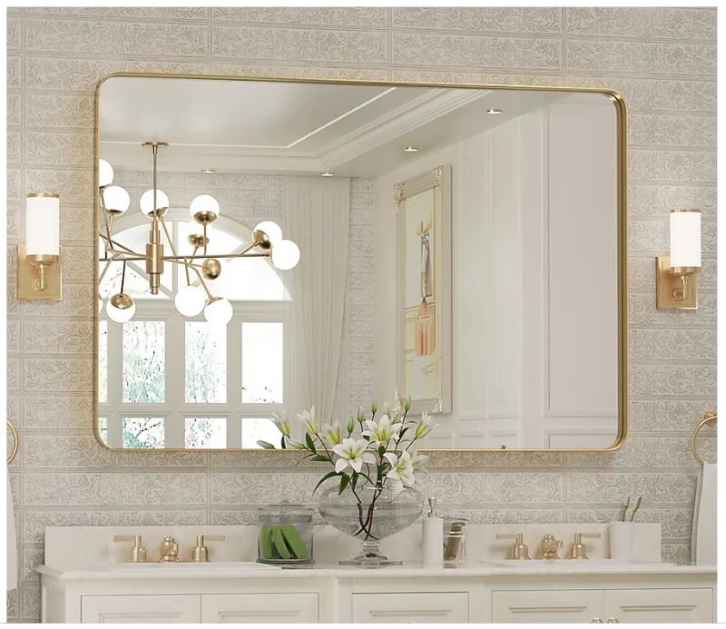 Clavie Bathroom Mirror Wall Accent Rectangle Gold Framed 40" x 30"