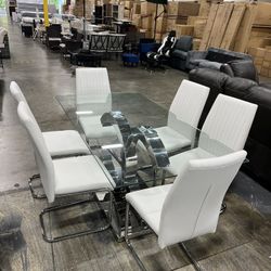 Modern Glass Dining Table with 6 Chairs / Mesa de comedor moderna de vidrio con 6 sillas
