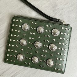 Versace Military Green Studded Wristlet
