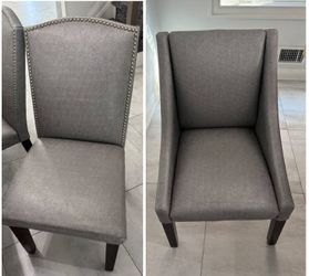 Grey Upholstered Chairs with Sleek Dark Wood Leg, 7 side and 2 head chairs