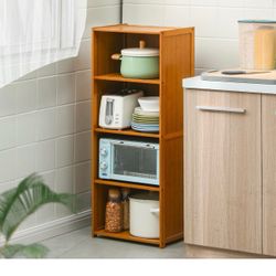 Bamboo 4-Tier Open Shelf Bookcase, 15.7" L x 11.4" W x 39.8" H Brown 4 Cube Organizer Floor Standing Display Storage Shelves Collection De