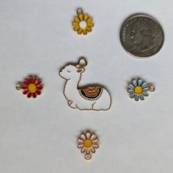 Alpaca Llama And Flower Pendant Charms
