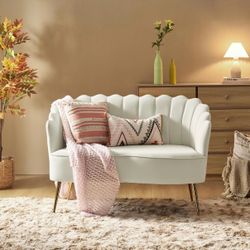 HULALA HOME Modern Velvet Loveseat Sofa with Flower Shaped Back, Comfy Upholstered 2-Seater Sofa
