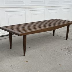 Mid century slat bench | wood table