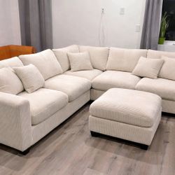 Large  Corduroy Sectional Sofa With Ottoman (Delivery Available)