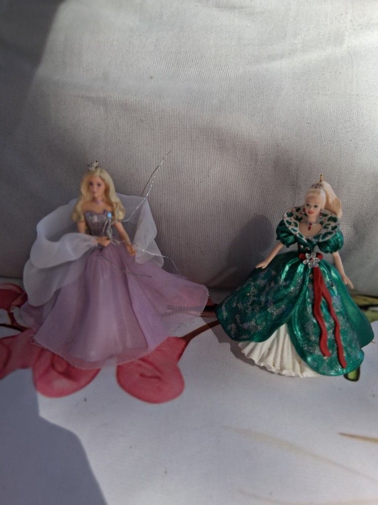 2 Vintage Barbie Style Christmas Ornaments 
