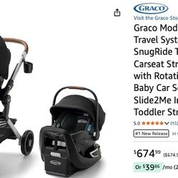 Graco Modes Nest 3-in-1 Travel System with SnugRide Turn & Slide - Carseat Stroller Combo with Rotating Rear-Facing Baby Car Seat, Adjustable Slide2Me