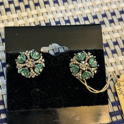 18KT gold plated Diamond emerald earrings