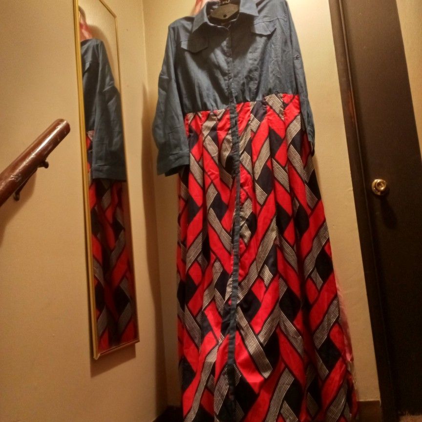 A Beautiful Muti Colored Jean Maxi Dress